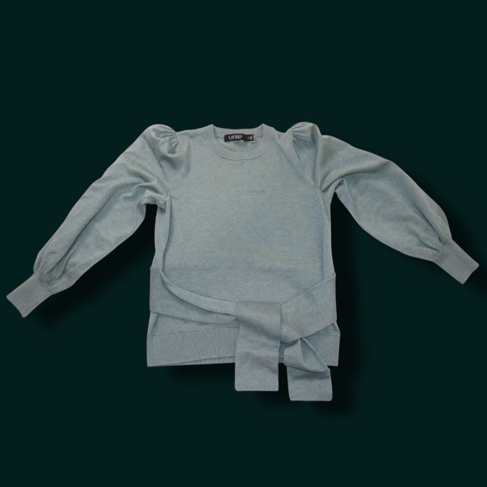 Lauren Ralph Lauren Black Label Blue Knit Sweater with Waist Tie – Size M